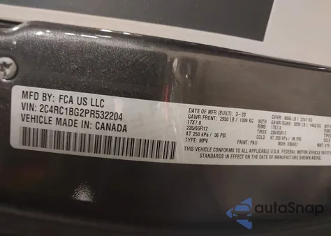 2023 Chrysler Pacifica Touring L z USA, uszkodzony, nr VIN 2C4RC1BG2PR532204